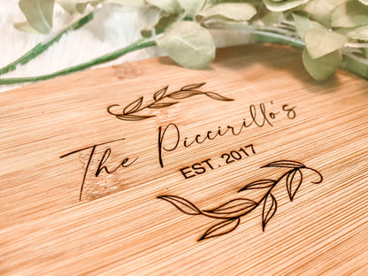 Laser Engraved Bamboo Cutting Board / Personalized Last Name Cutting Board / Wedding Gift