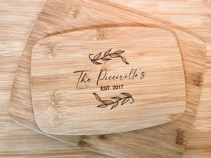 Laser Engraved Bamboo Cutting Board / Personalized Last Name Cutting Board / Wedding Gift