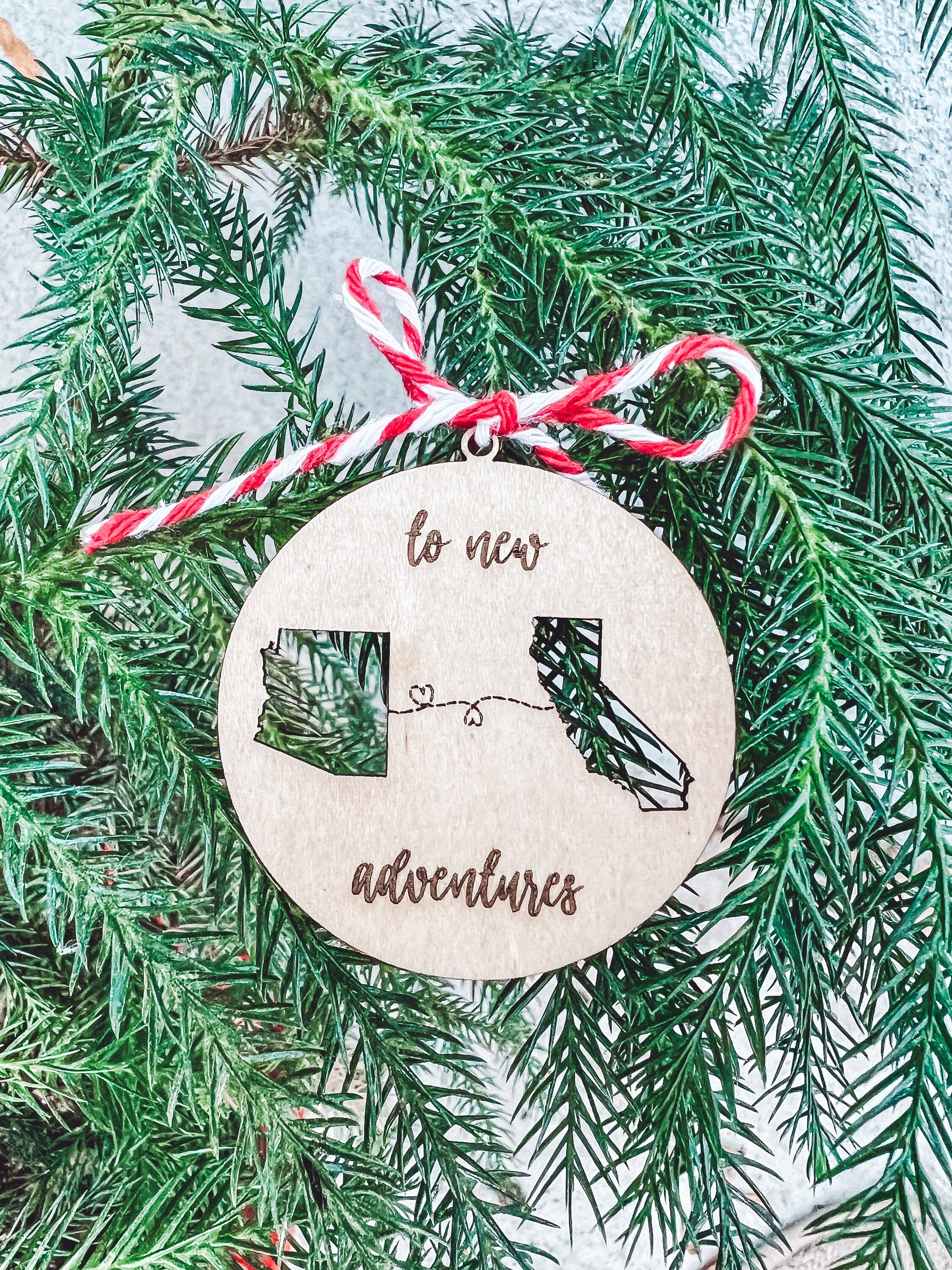 To New Adventures Cross Country Moving Ornament | Laser Cut Personalized 2 States or Countries | Custom Home Decor | Christmas Moving Gift