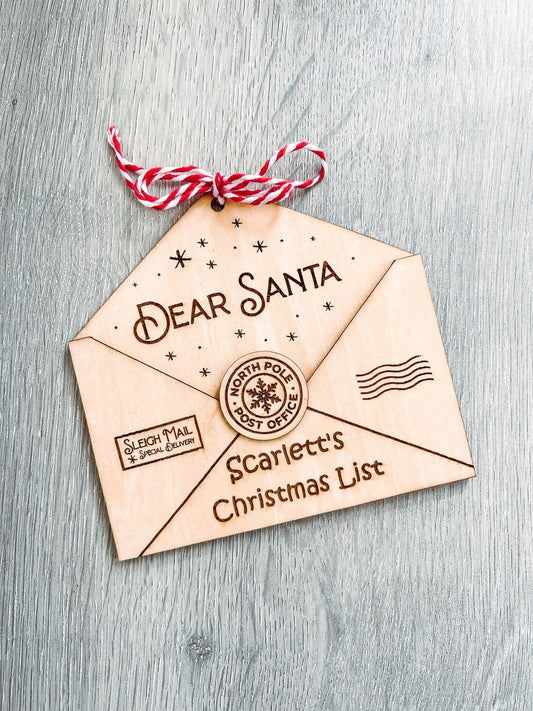 Dear Santa Christmas List 3D Laser Cut Envelope / Child’s Name Christmas Personalized Ornament