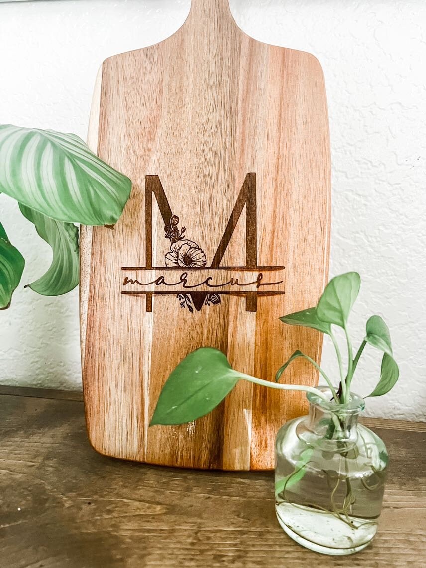 Personalized Monogram Engraved Acacia Cutting Board | Custom Wedding Gift | Laser Engraved Anniversary Gift