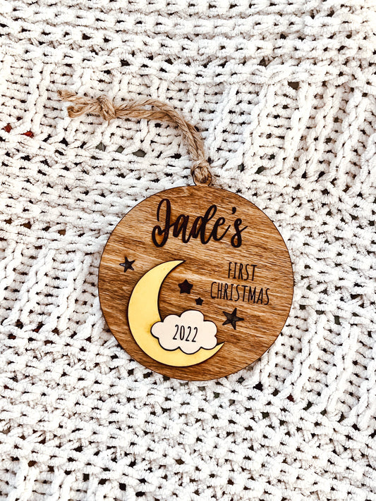 Baby's First Christmas Personalized Moon and Stars Ornament