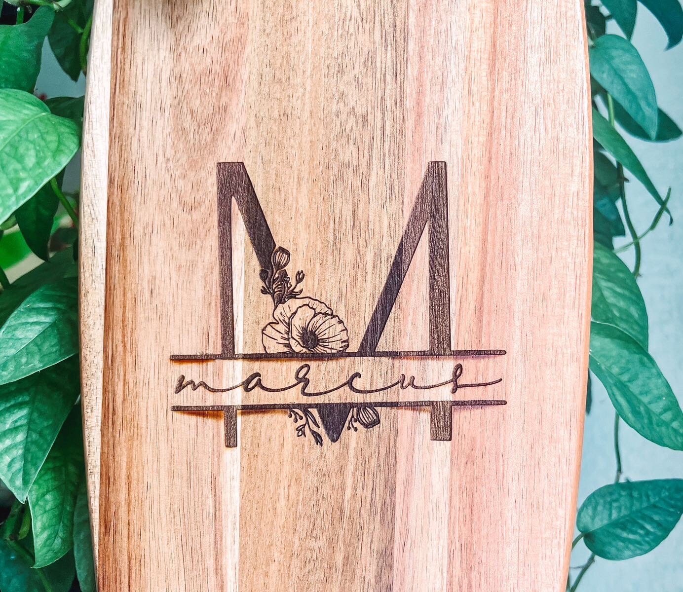 Personalized Monogram Engraved Acacia Cutting Board | Custom Wedding Gift | Laser Engraved Anniversary Gift