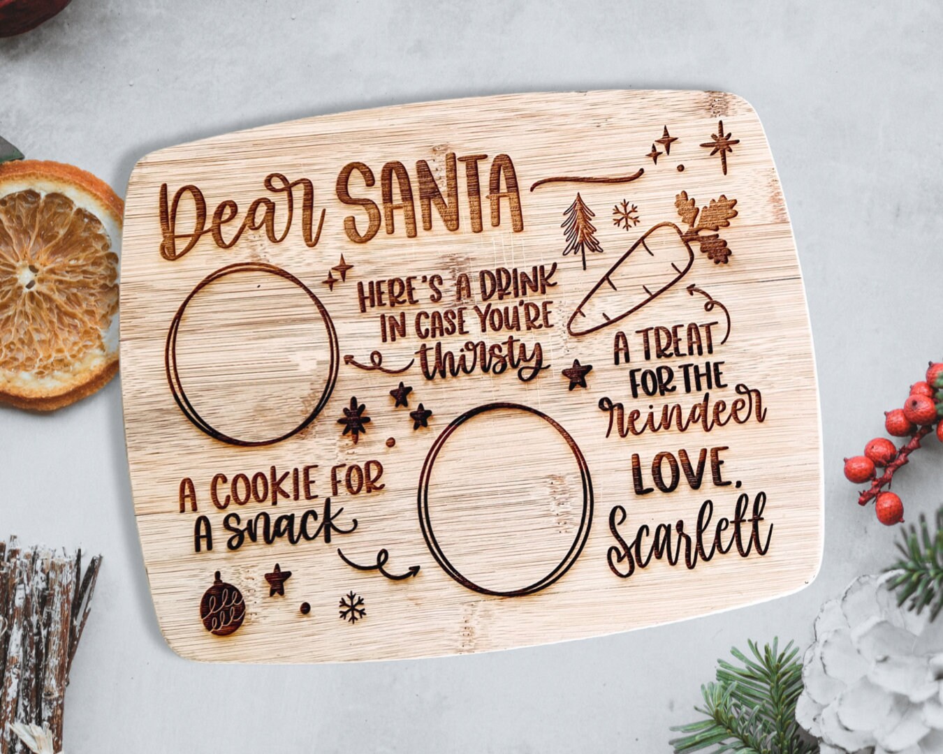 Dear Santa Personalized Bamboo Cutting Board | Milk and Cookies Tray | Reindeer Treats | Custom Christmas Cutting Board