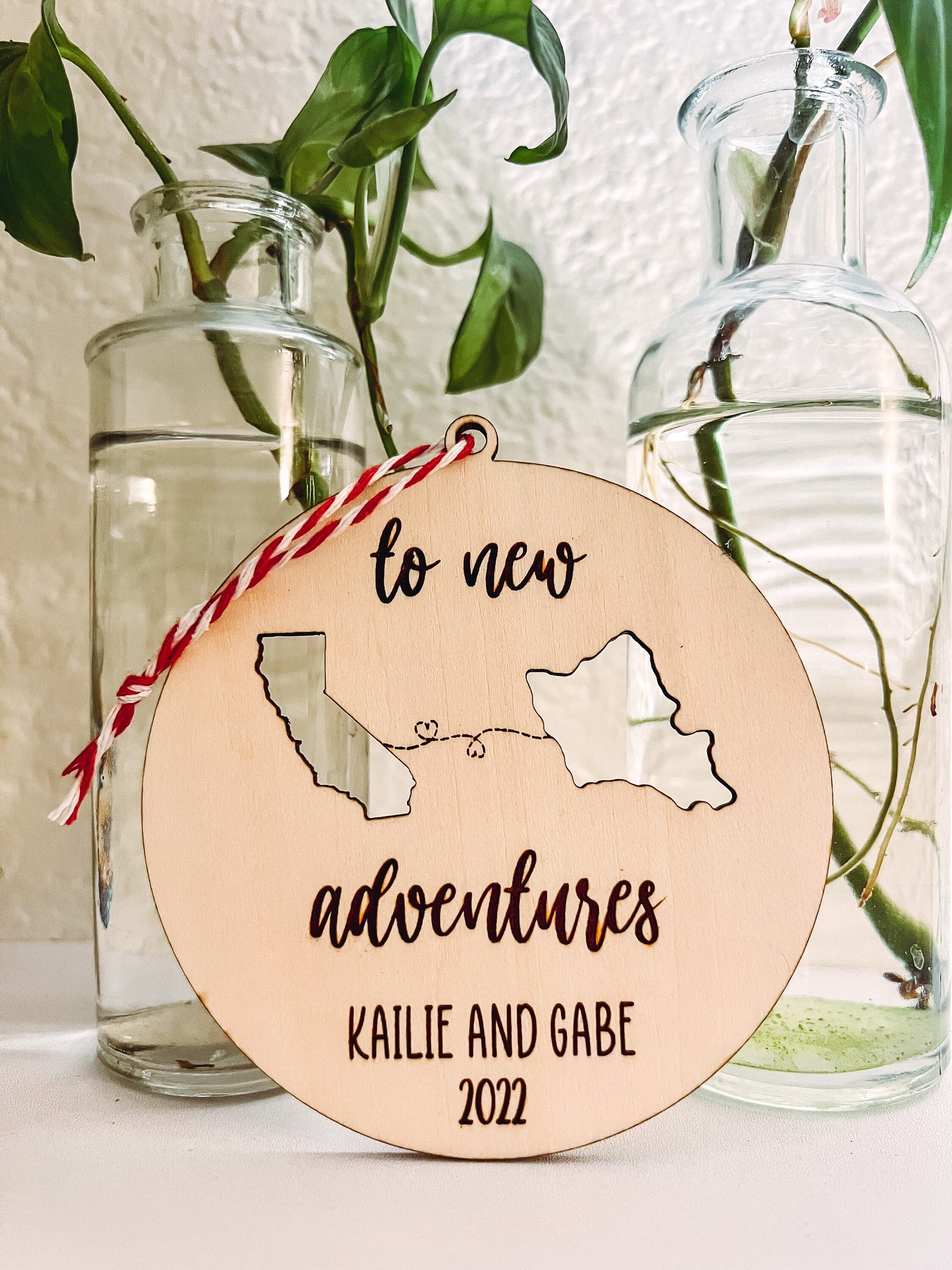 To New Adventures Cross Country Moving Ornament | Laser Cut Personalized 2 States or Countries | Custom Home Decor | Christmas Moving Gift