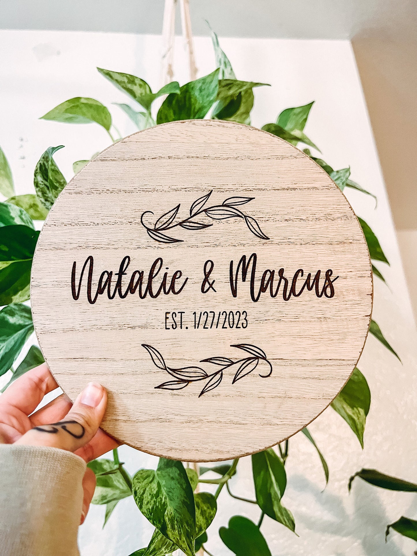 Personalized Names Lazy Susan with Felt Bottom | Custom Rustic Wedding Gift Family Name Wood Lazy Susan