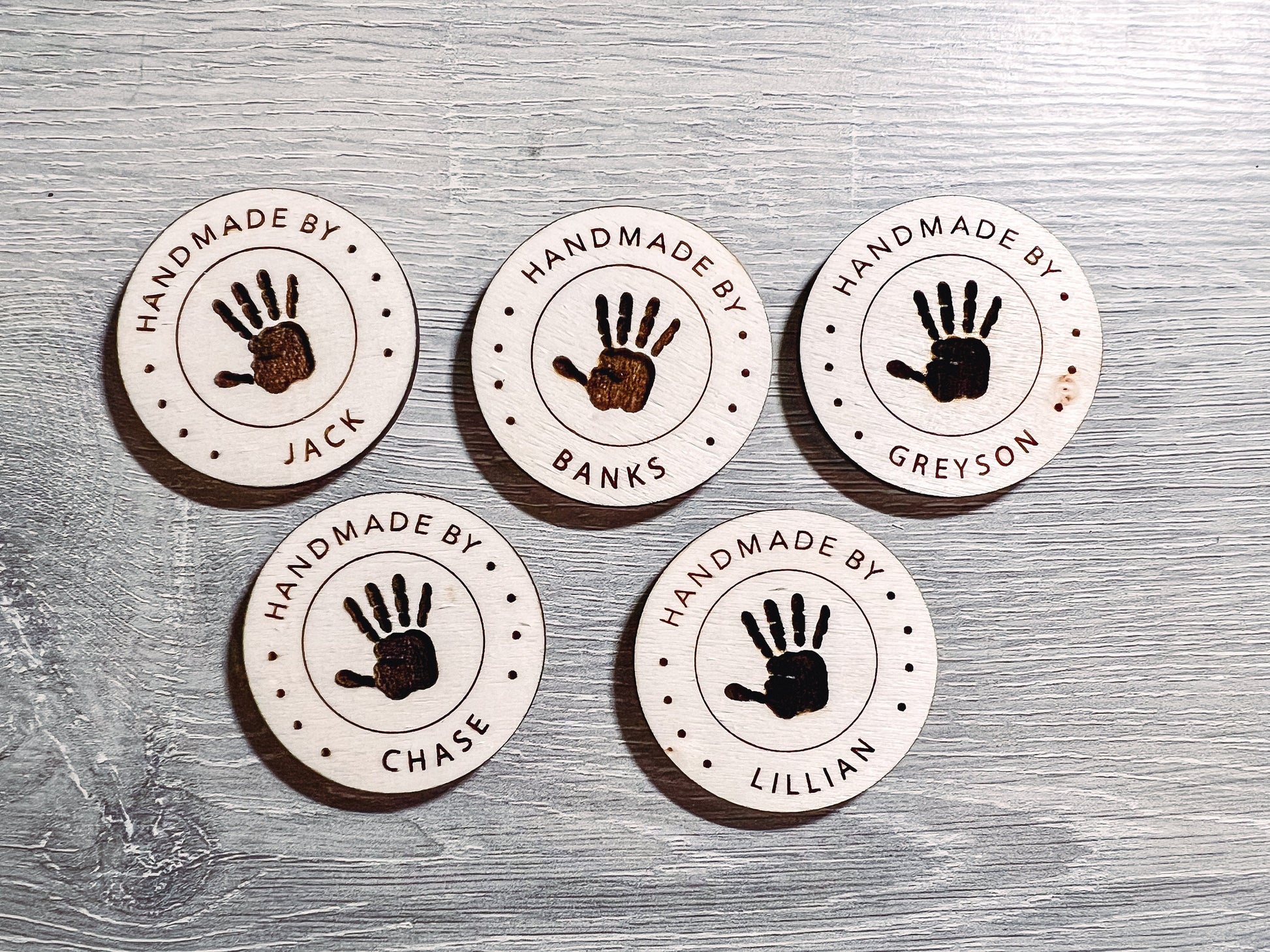 Handmade by Personalized Child's Name Handprint Wooden Magnets / Laser Cut Handmade by Child Magnet for Artwork