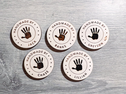 Handmade by Personalized Child's Name Handprint Wooden Magnets / Laser Cut Handmade by Child Magnet for Artwork