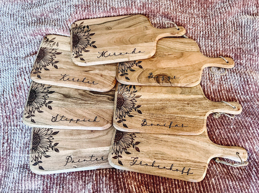 Sunflower Personalized Engraved Acacia Cutting Board | Custom Wedding Gift | Laser Engraved Anniversary Gift