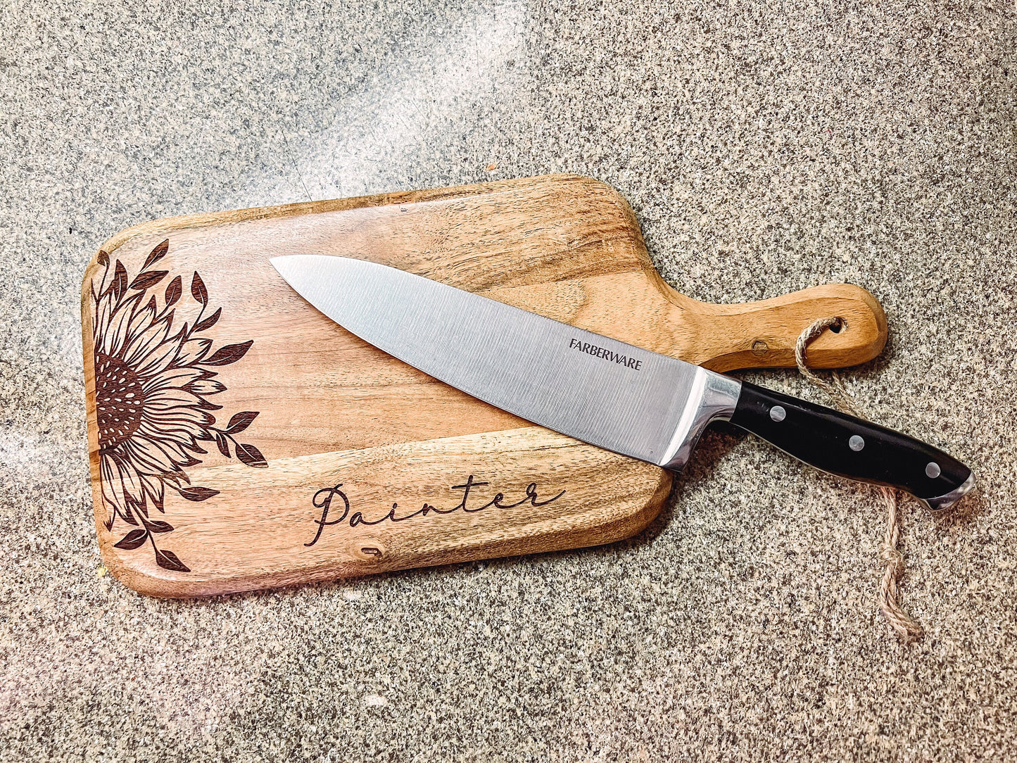 Sunflower Personalized Engraved Acacia Cutting Board | Custom Wedding Gift | Laser Engraved Anniversary Gift