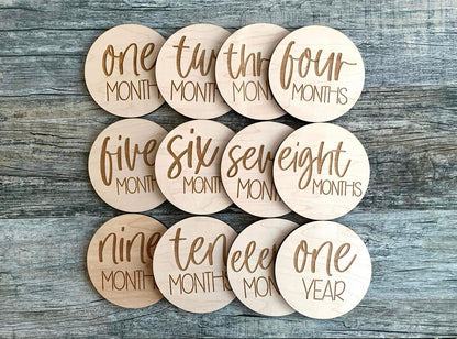 Baby Milestone Handmade Laser Engraved Wood Discs | Baby Announcement Photo Props