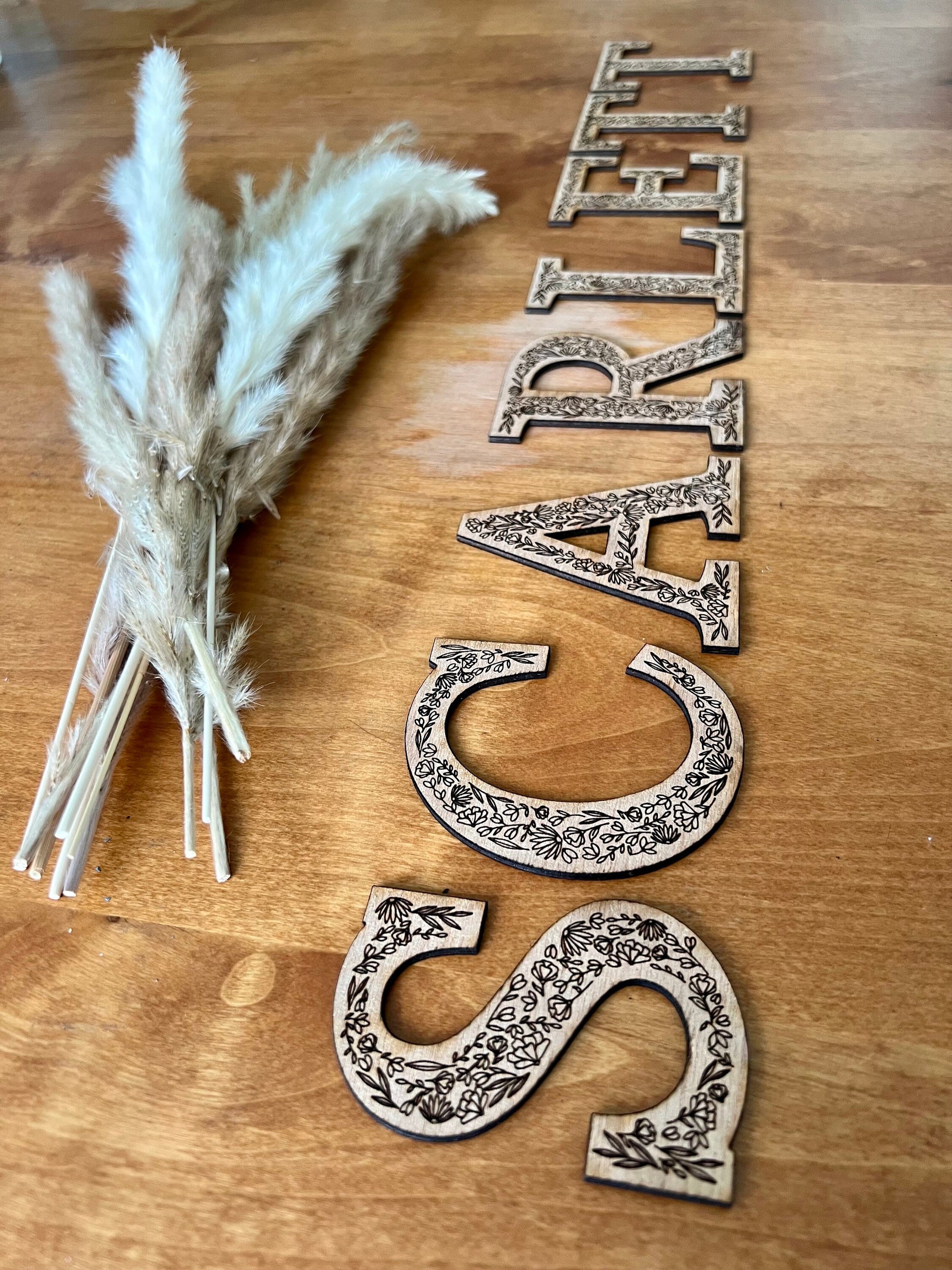 Wildflower Laser Engraved Nursery Letter | Wall Letters Boho Name Sign | Floral Wooden Alphabet Letters Girls Room Sign Bedroom