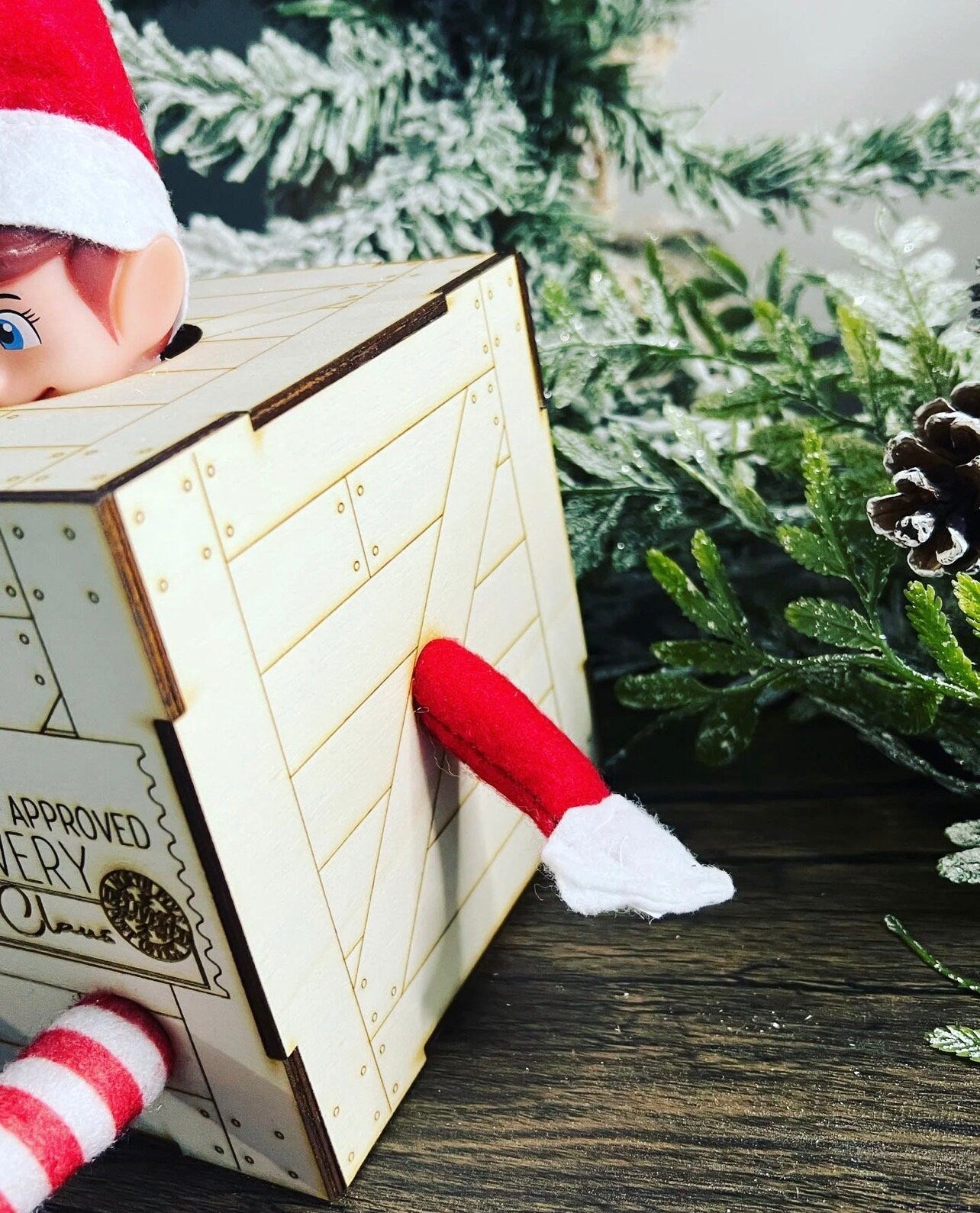 Christmas Elf Delivery Crate | Laser Engraved Persnalized Wood Holiday Crate | Child’s Name Custom Box