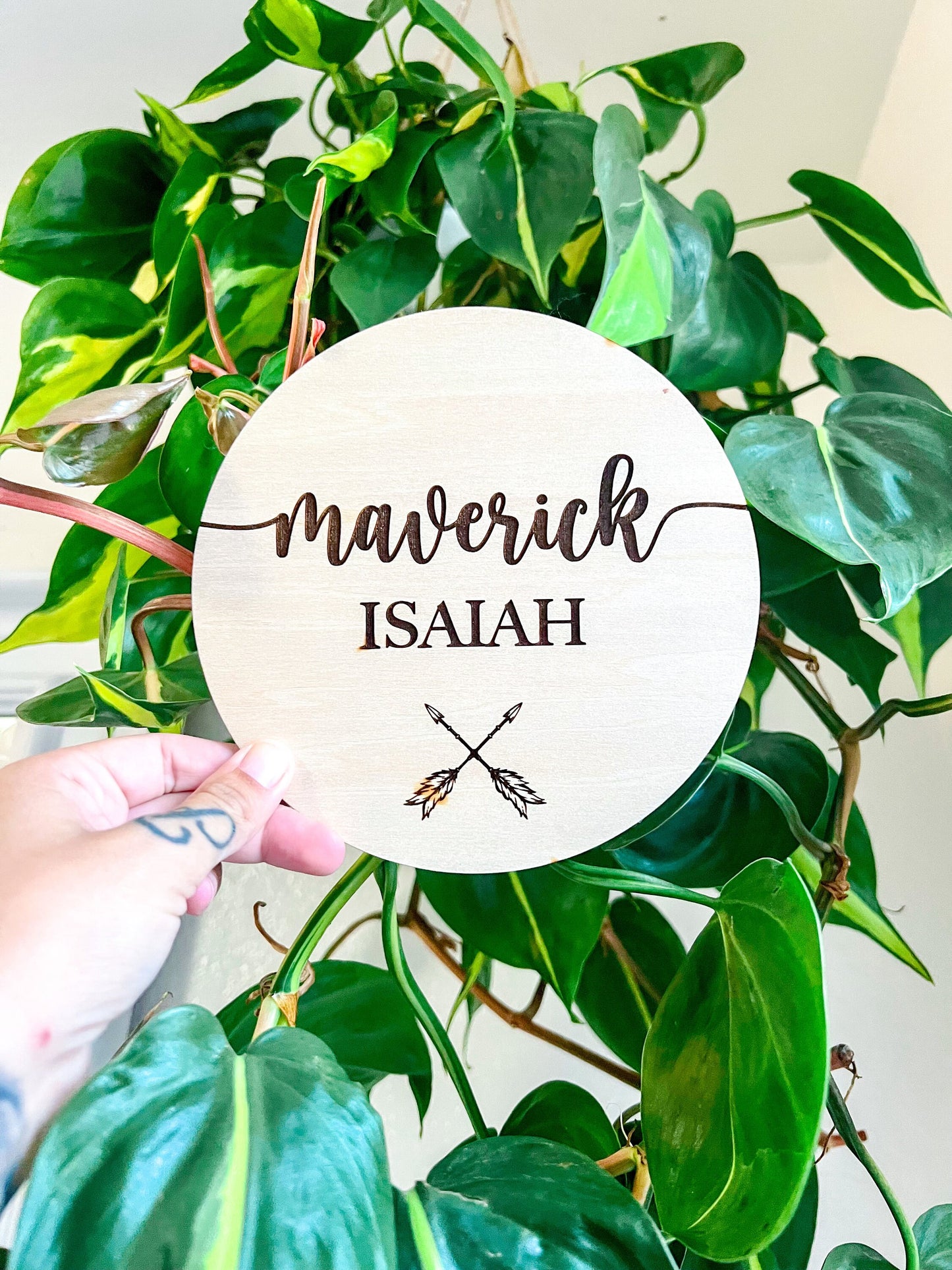 New Baby Announcement Photo Prop | Nursery Name Sign | Boho Arrow Sign for Child's Room | Personalized Laser Engraved Engraved Names Sign